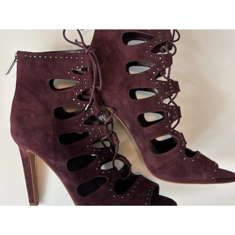 BCBGeneration Burgundy Suede Cutout Lace Up Heels Size 8.5 Consign